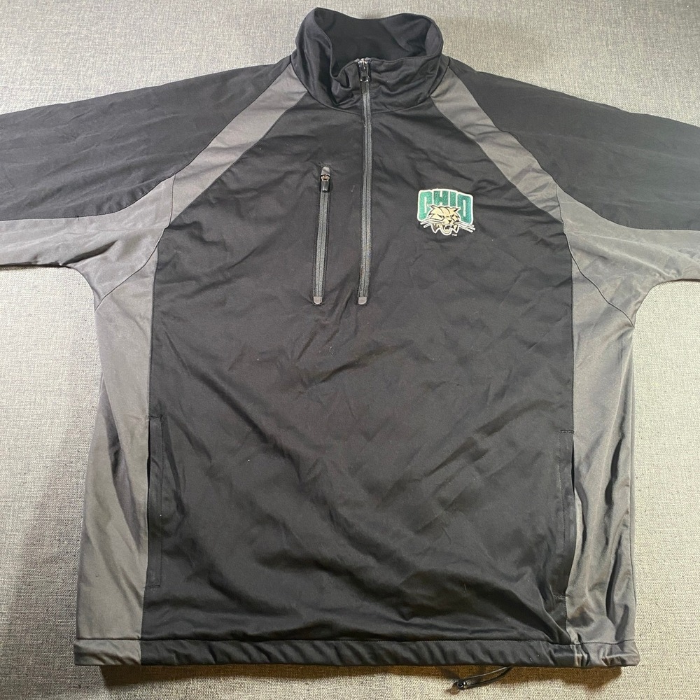 Antigua Ohio Bobcats NCAA Pullover Jacket Mens Large Black Gray Half Zip